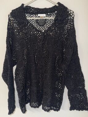 Monroe & Main Black Open Knit Button Front Cardigan Sweater - Size XL
